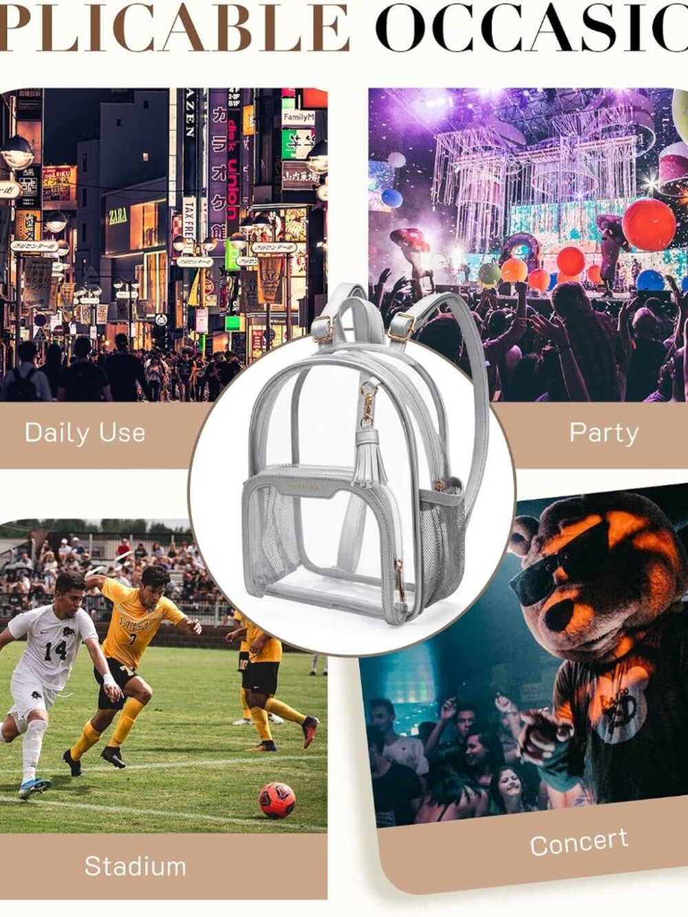 Small Clear Backpack for Stadium Events Anti-theft Mini Clear Bag for Sport Even - Picture 6 of 6